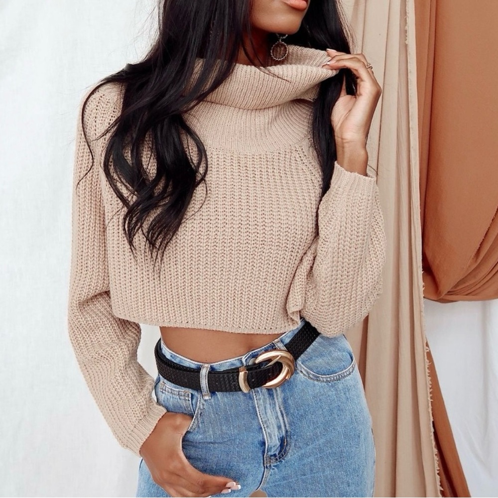 12th Tribe No Chill Taupe Crop Sweater